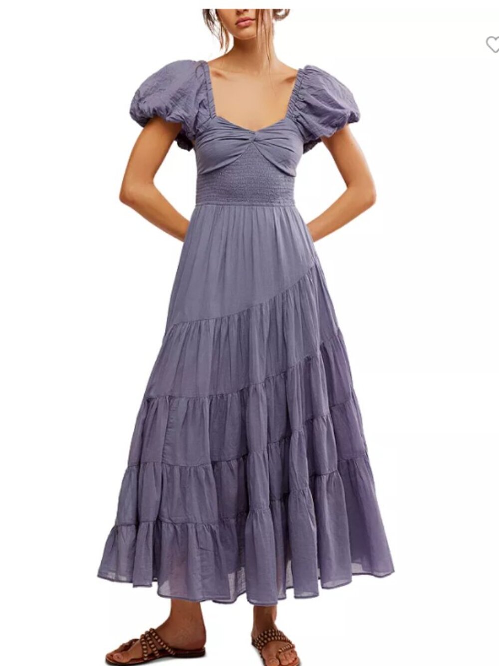 Free People Lavender Puff-Sleeve Tiered Maxi Dress NWOT, S